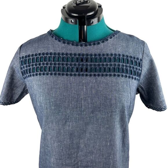 Ann Taylor chambray embroidered shift dress- size 6 - Picture 4 of 10